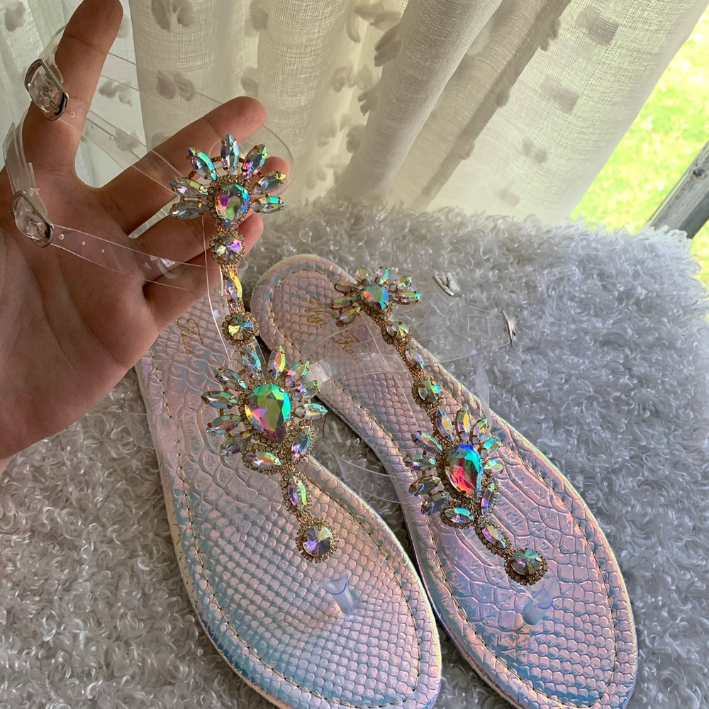 Jewel Rhinstone Clear Silver Sandals